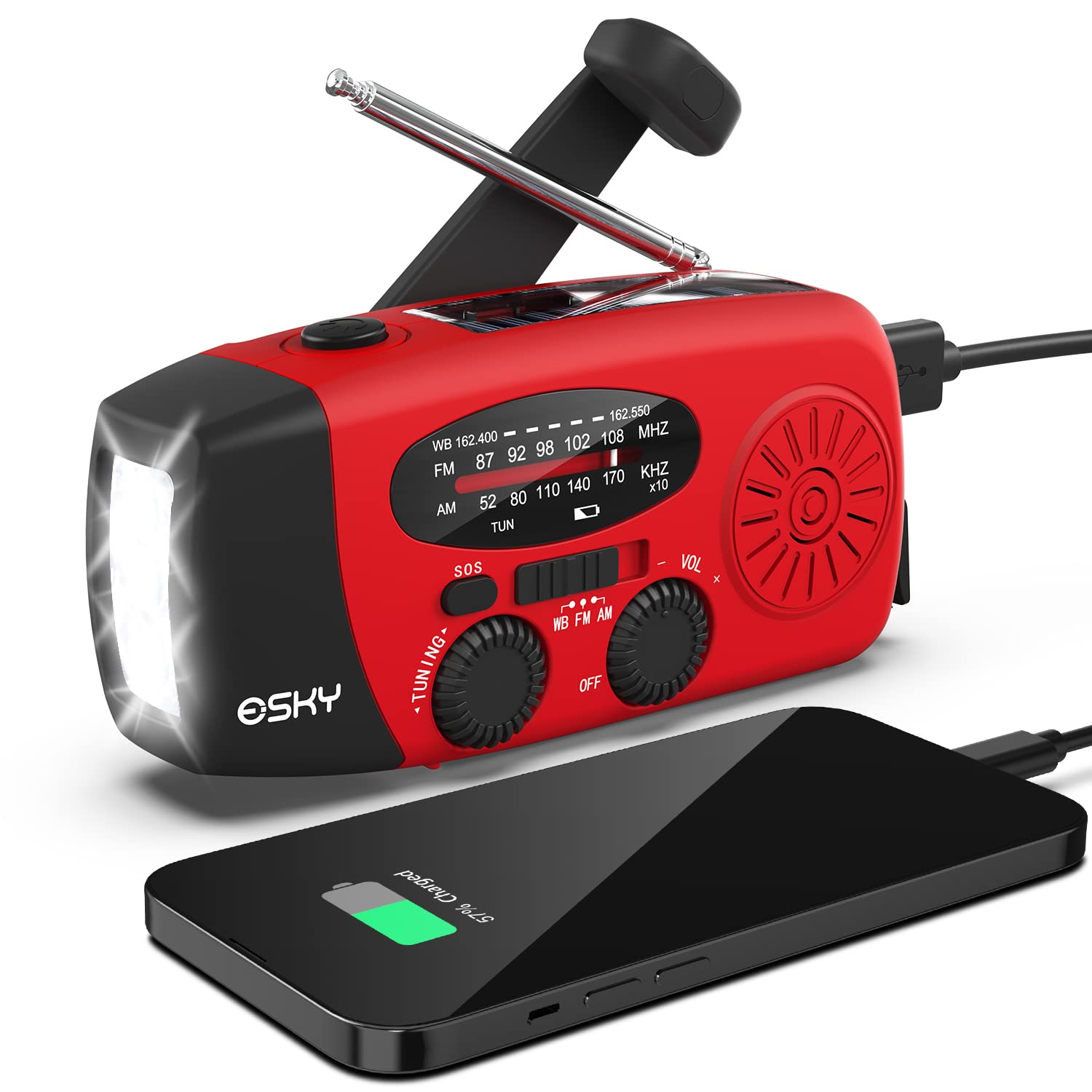 Foto 1 | Radio De Manivela De Emergencia Esky 7400 Mwh Con Linterna Y Batería Externa - Venta Internacional.
