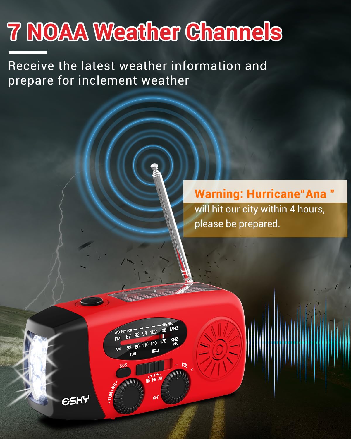 Foto 3 pulgar | Radio De Manivela De Emergencia Esky 7400 Mwh Con Linterna Y Batería Externa - Venta Internacional.