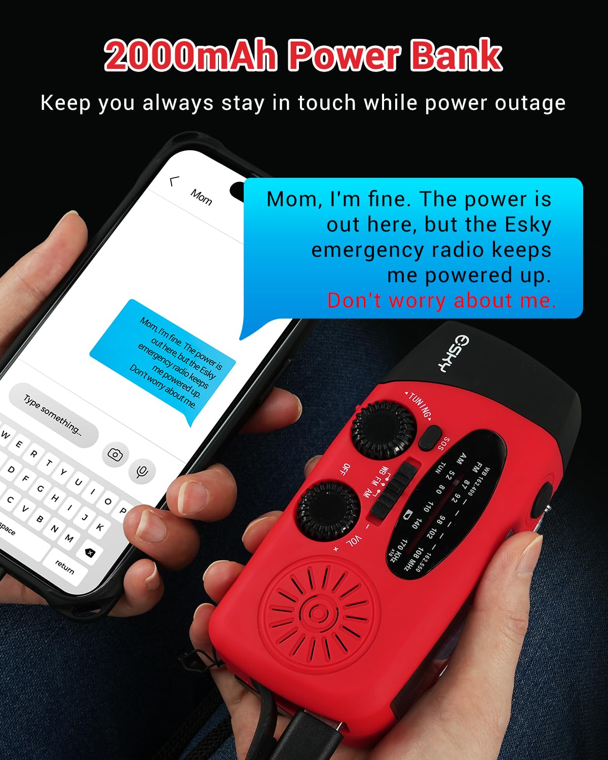 Foto 5 pulgar | Radio De Manivela De Emergencia Esky 7400 Mwh Con Linterna Y Batería Externa - Venta Internacional.