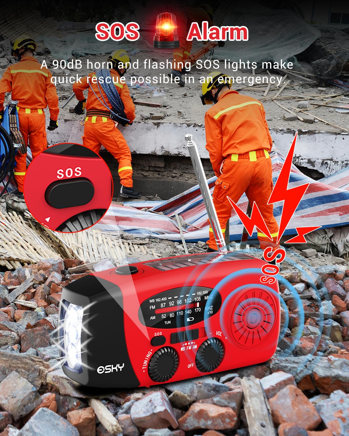 Foto 8 pulgar | Radio De Manivela De Emergencia Esky 7400 Mwh Con Linterna Y Batería Externa - Venta Internacional.