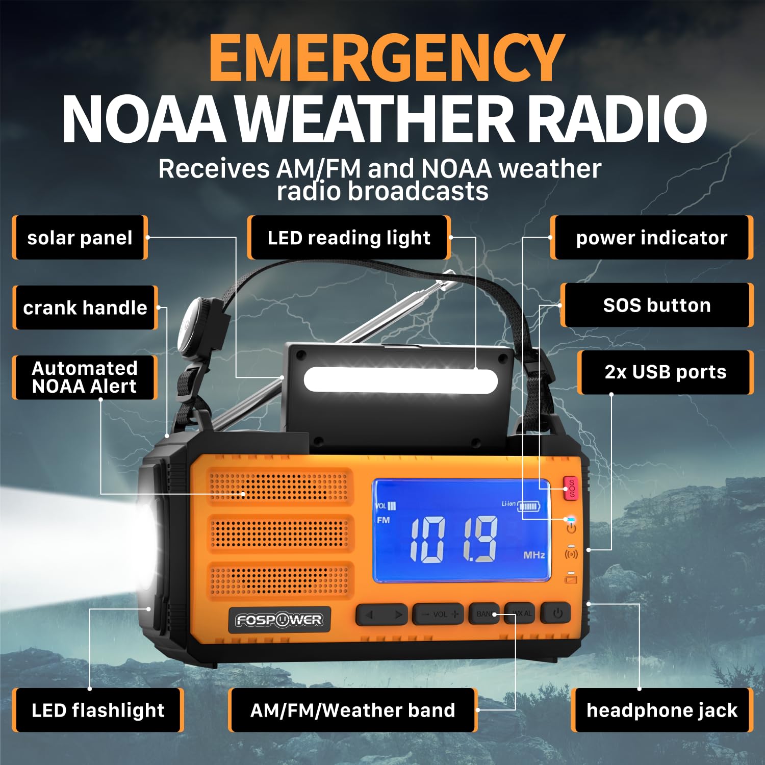 Foto 3 pulgar | Radio Meteorológica De Emergencia Fospower D8 Con Batería Externa De 37000 Mwh - Venta Internacional.
