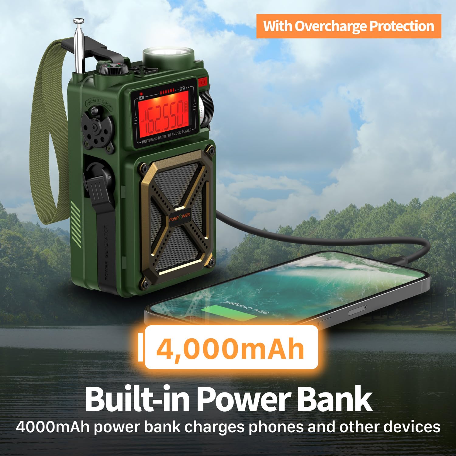 Foto 5 pulgar | Radio Meteorológica De Emergencia Fospower D9 Con Batería Externa De 14800 Mah - Venta Internacional.