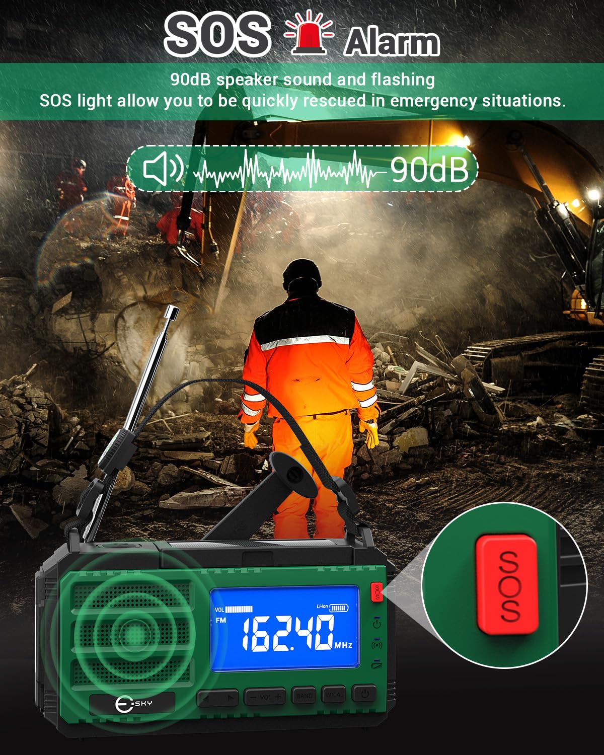 Foto 7 pulgar | Radio De Manivela De Emergencia Esky De 10000 Mah Con Linterna Y Sos - Venta Internacional.