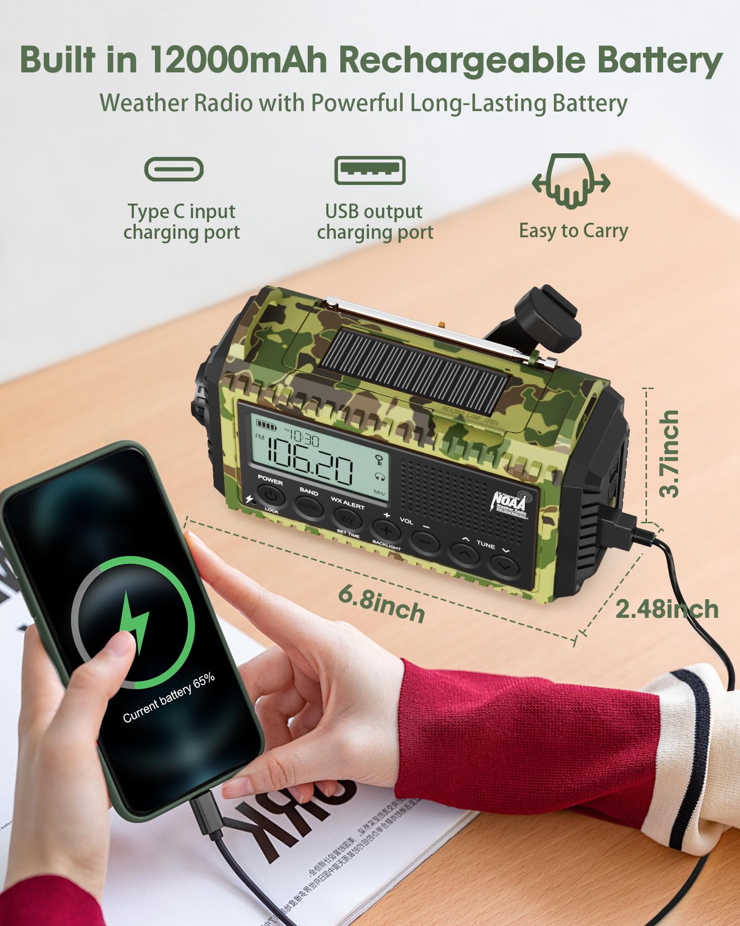 Foto 3 pulgar | Radio De Emergencia Roxicosly Con Manivela De 1200 Mah Con Linterna - Venta Internacional.