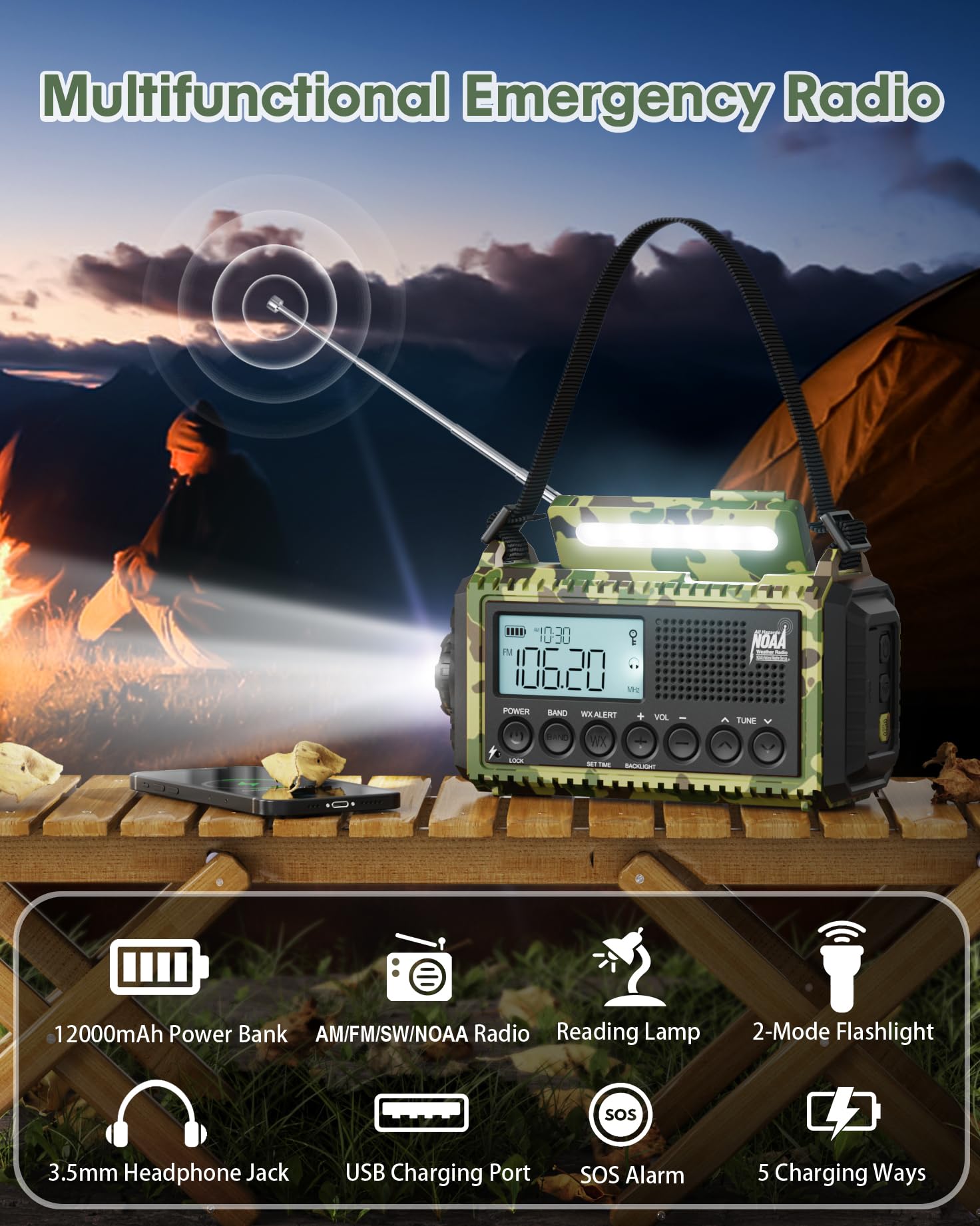 Foto 7 pulgar | Radio De Emergencia Roxicosly Con Manivela De 1200 Mah Con Linterna - Venta Internacional.