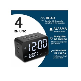 Foto 2 | Reloj Despertador Malubero Máquina De Ruido Con Puerto De Carga Negro