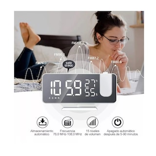 Foto 5 | Reloj Despertador LED Eo Safe Imports Esi-8630 color Blanco con Radio y Proyector Pantalla Grande
