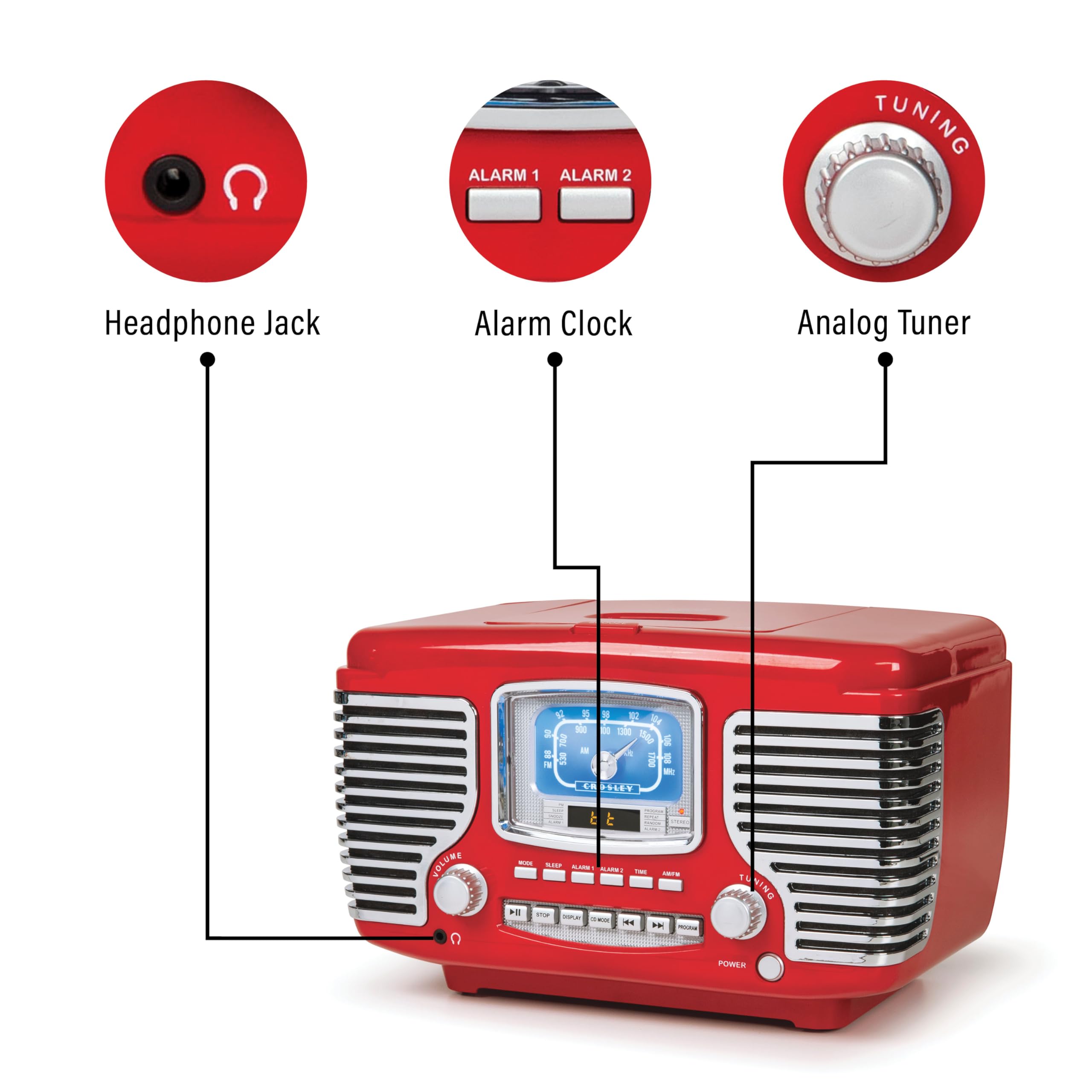 Foto 5 pulgar | Radio Despertador Con Reproductor De Cd Crosley Cr612b-re Corsair Red - Venta Internacional.