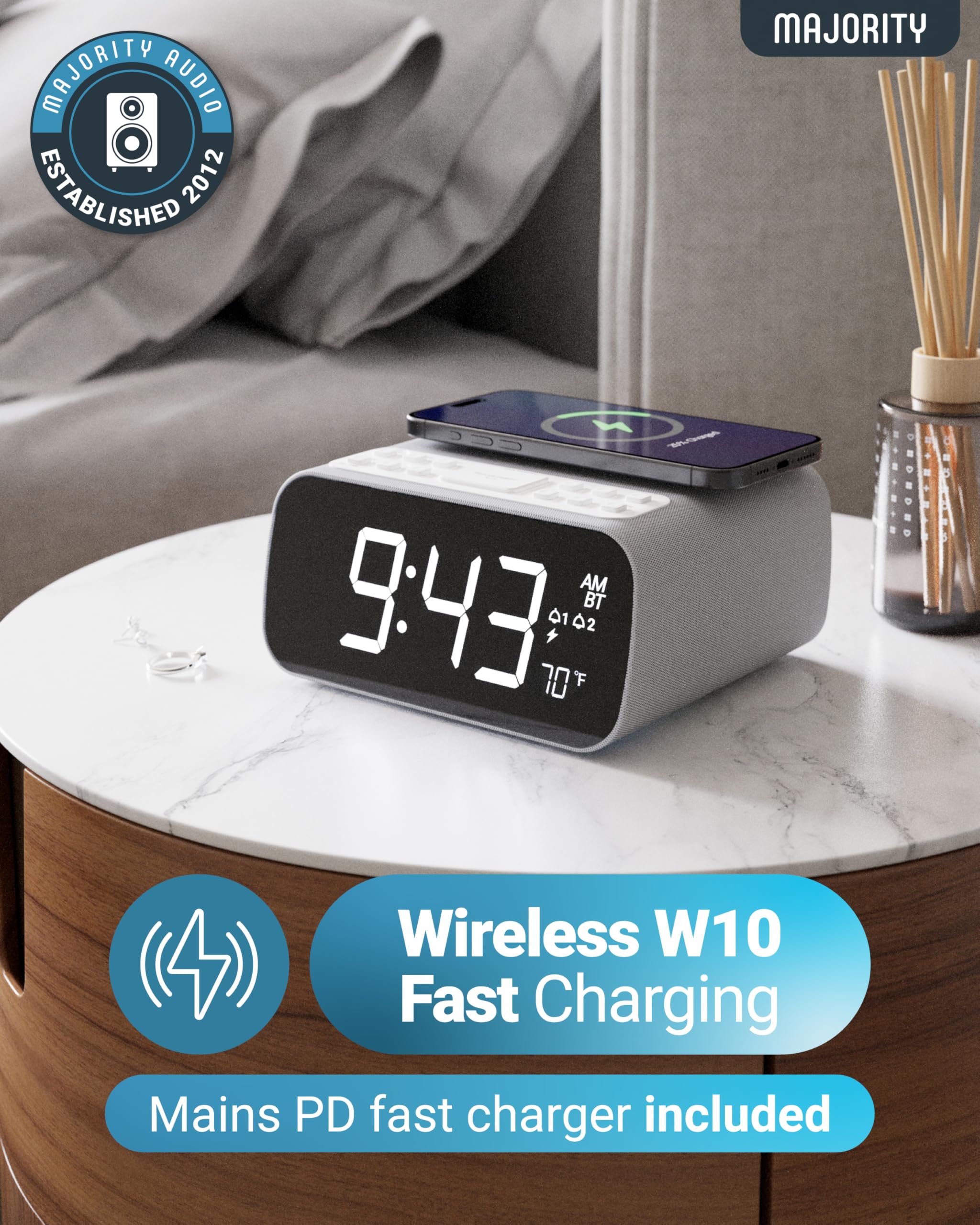Foto 2 | Despertador Majority Darwin Bluetooth Con Carga Inalámbrica - Venta Internacional.