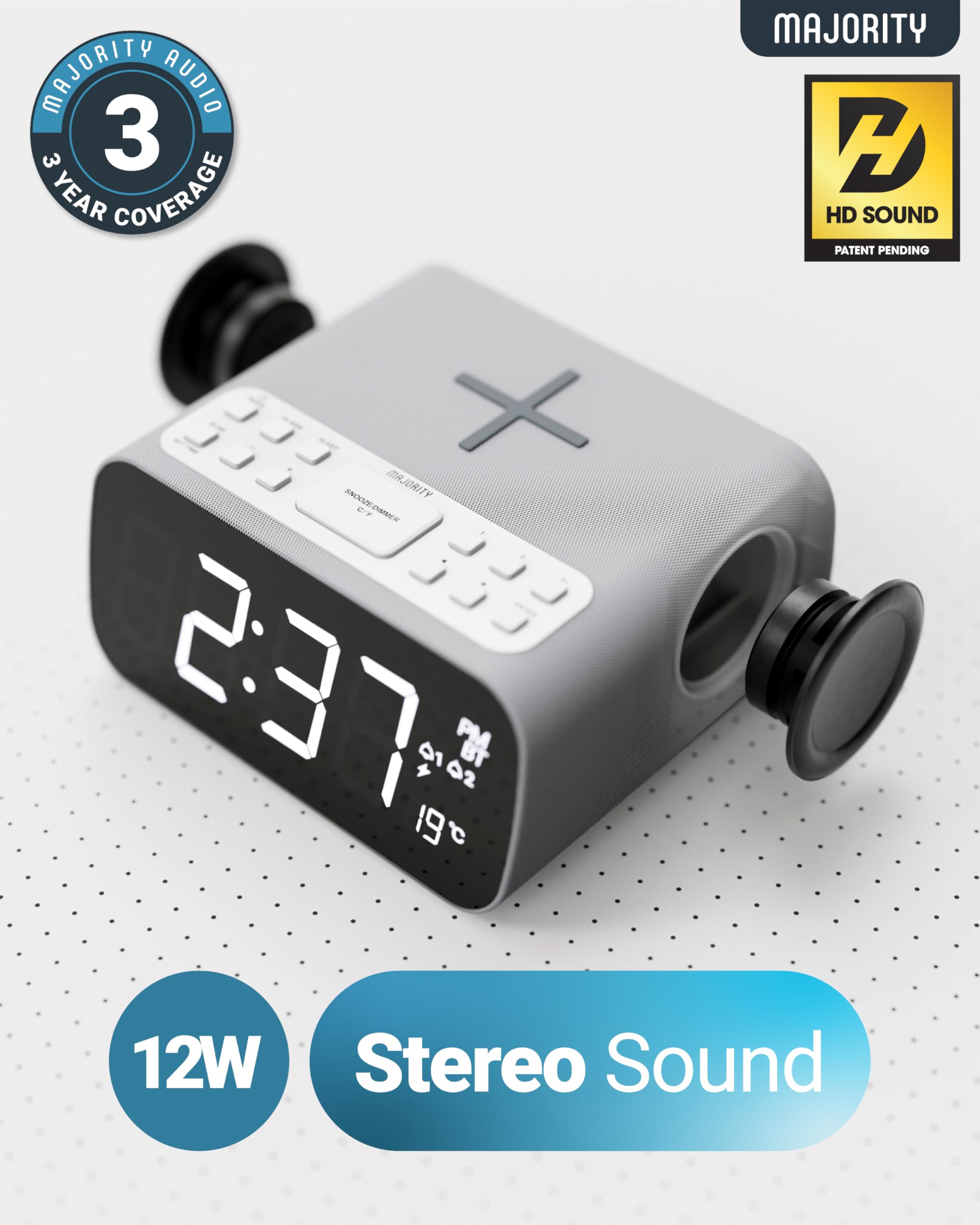 Foto 3 | Despertador Majority Darwin Bluetooth Con Carga Inalámbrica - Venta Internacional.