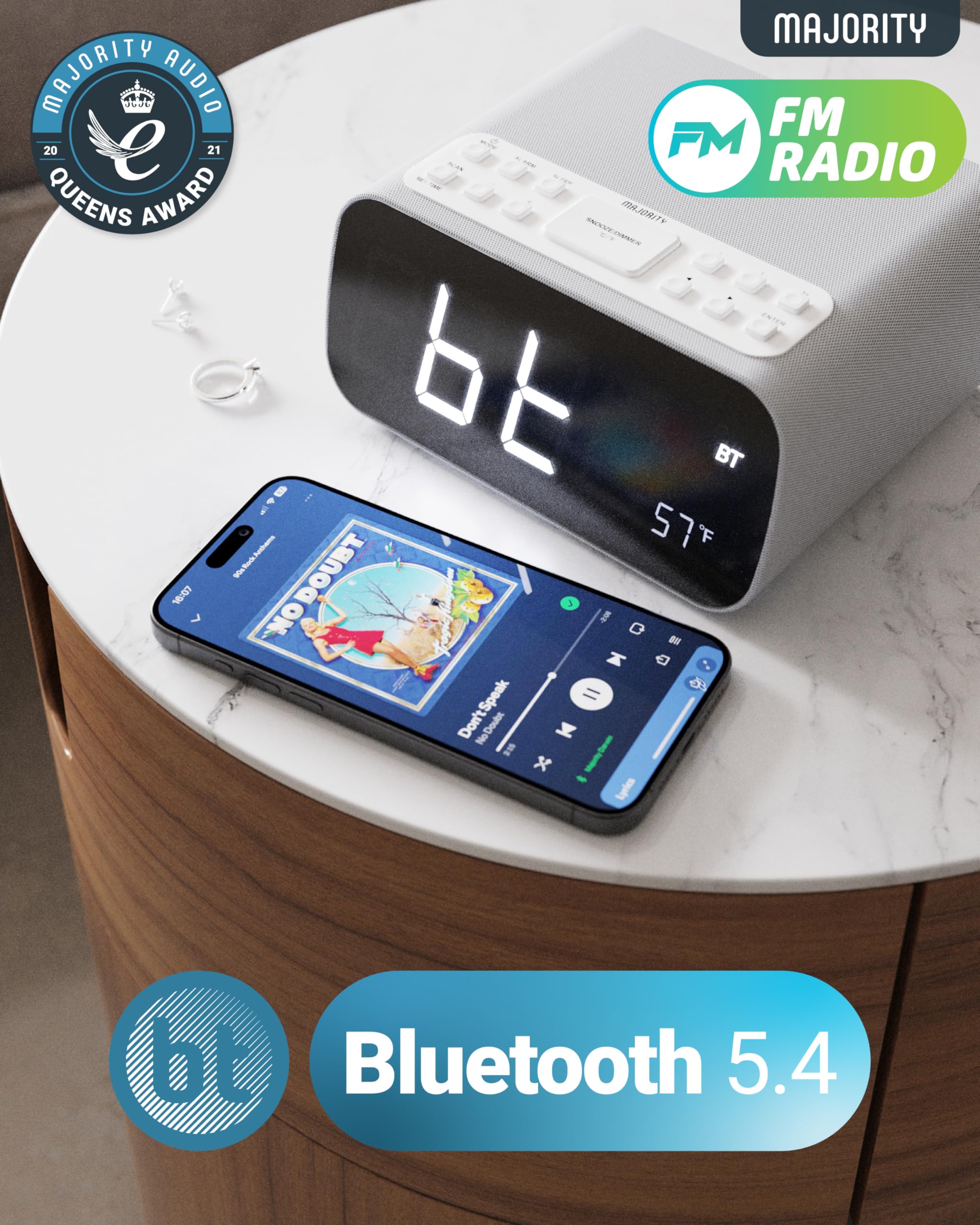 Foto 5 pulgar | Despertador Majority Darwin Bluetooth Con Carga Inalámbrica - Venta Internacional.
