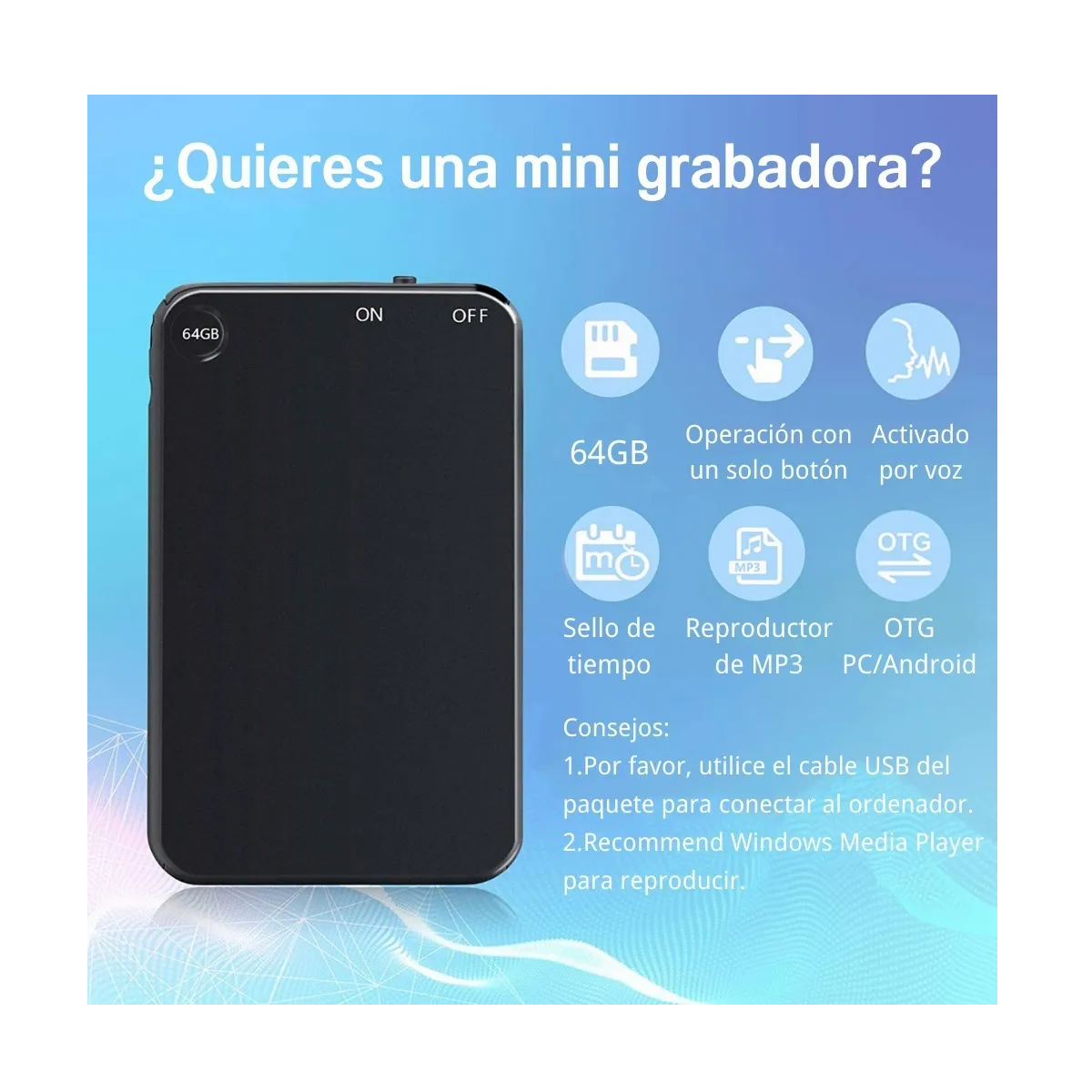Foto 4 pulgar | Mini Grabadora de Voz  Eo Safe Imports Esi-2967 color Negro 64 GB Telele Grabadora Activada por Voz