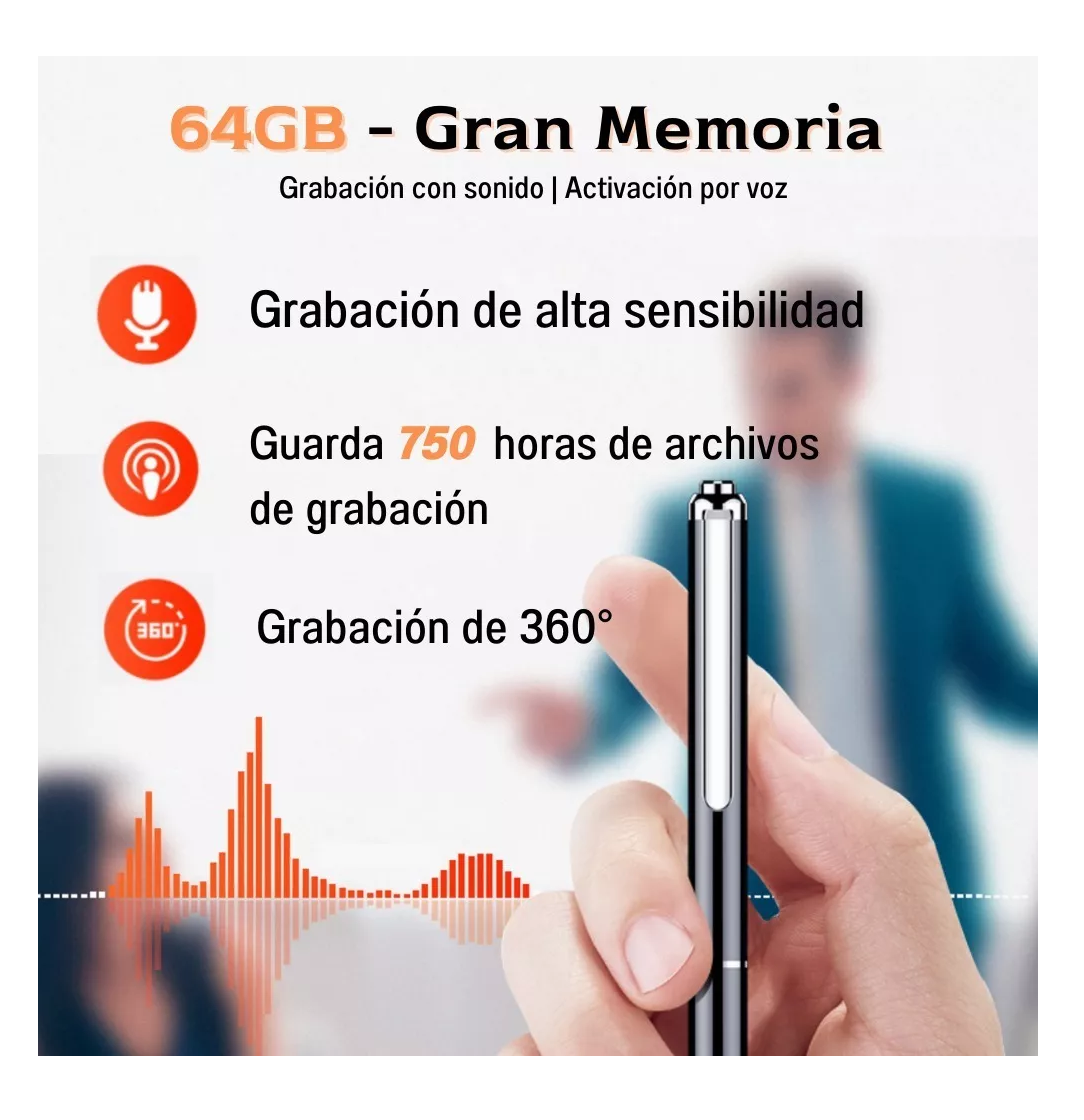 Foto 4 pulgar | Grabadora de Voz Lab.G 64GB Pluma Negra con Plateado