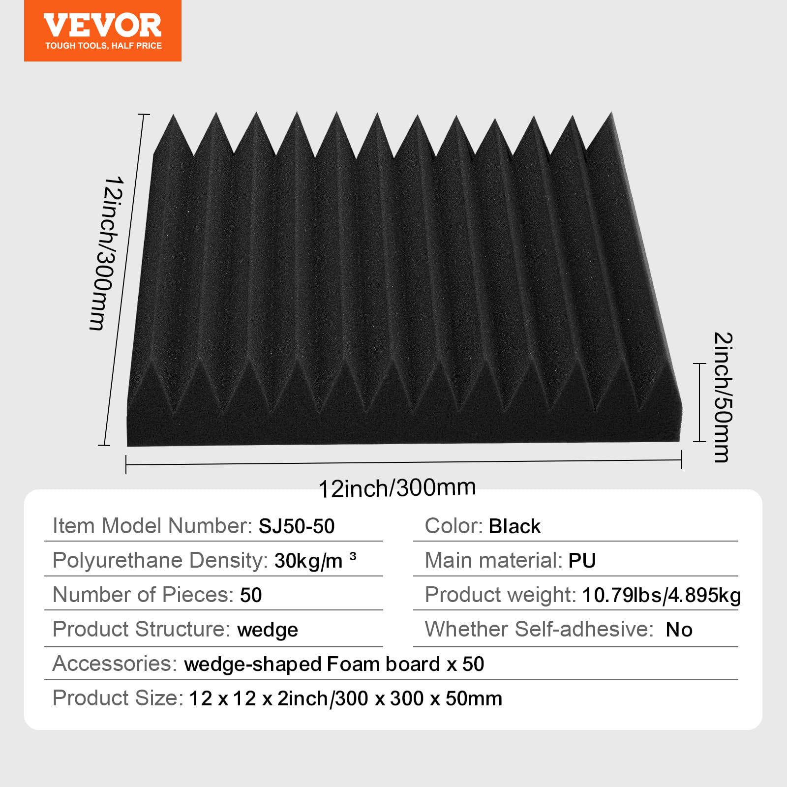 Foto 7 | Paneles Acústicos De Espuma Vevor, Paquete De 50 Unidades, Alta Densidad, 30 Kg/m³, Color Negro - Venta Internacional.