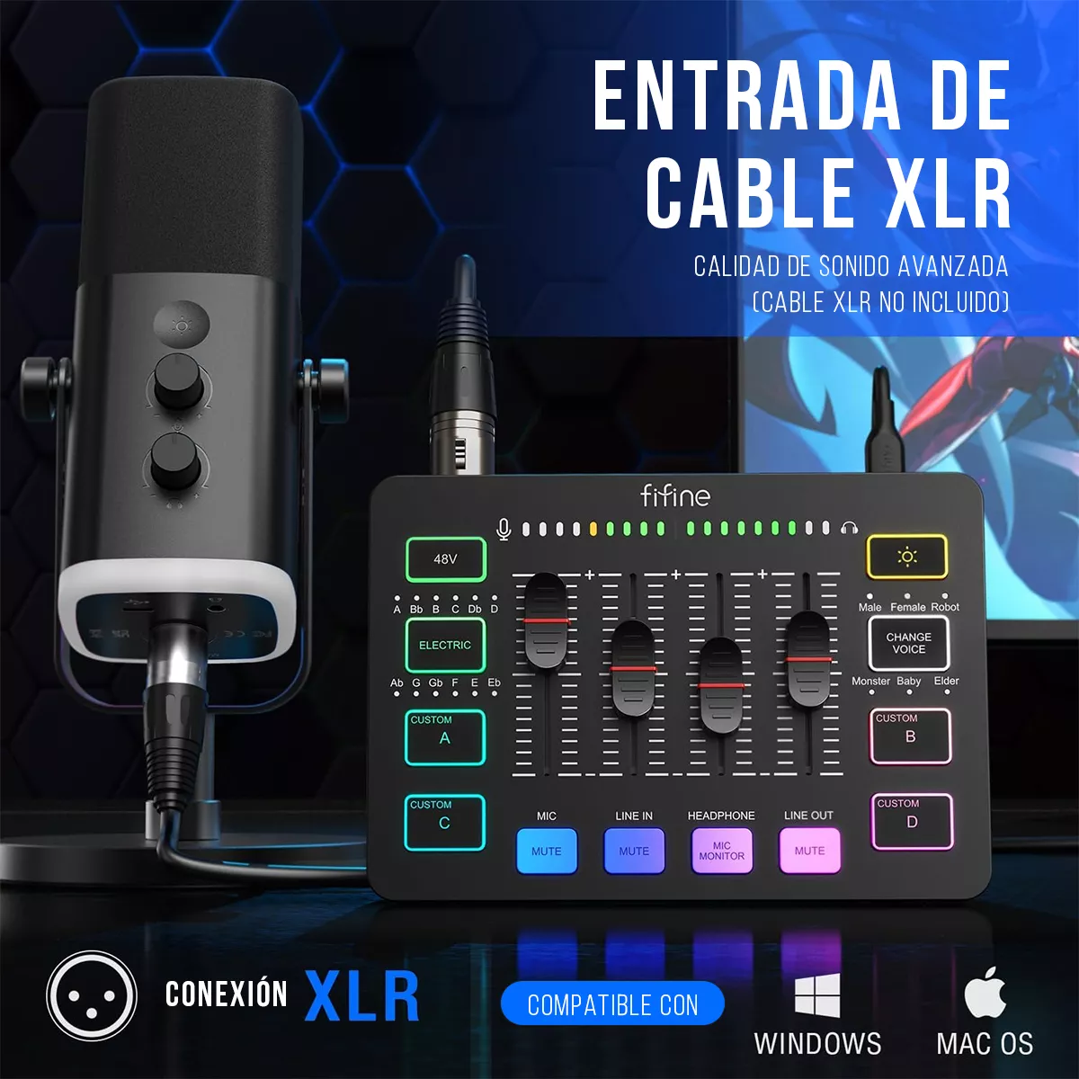 Foto 3 | Mezcladora Ampligame Fifine Sc3 2 Salidas 3 Entradas usb-c/4 Eo Safe Imports  Esi-16649 Gris