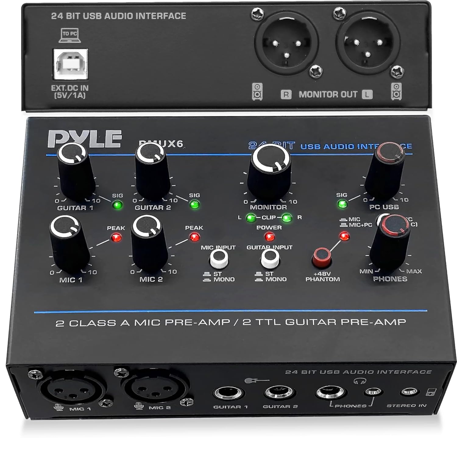 Foto 1 | Interfaz De Audio Usb Pyle Pmux6 Con Entradas De Micrófono/guitarra/aux - Venta Internacional.