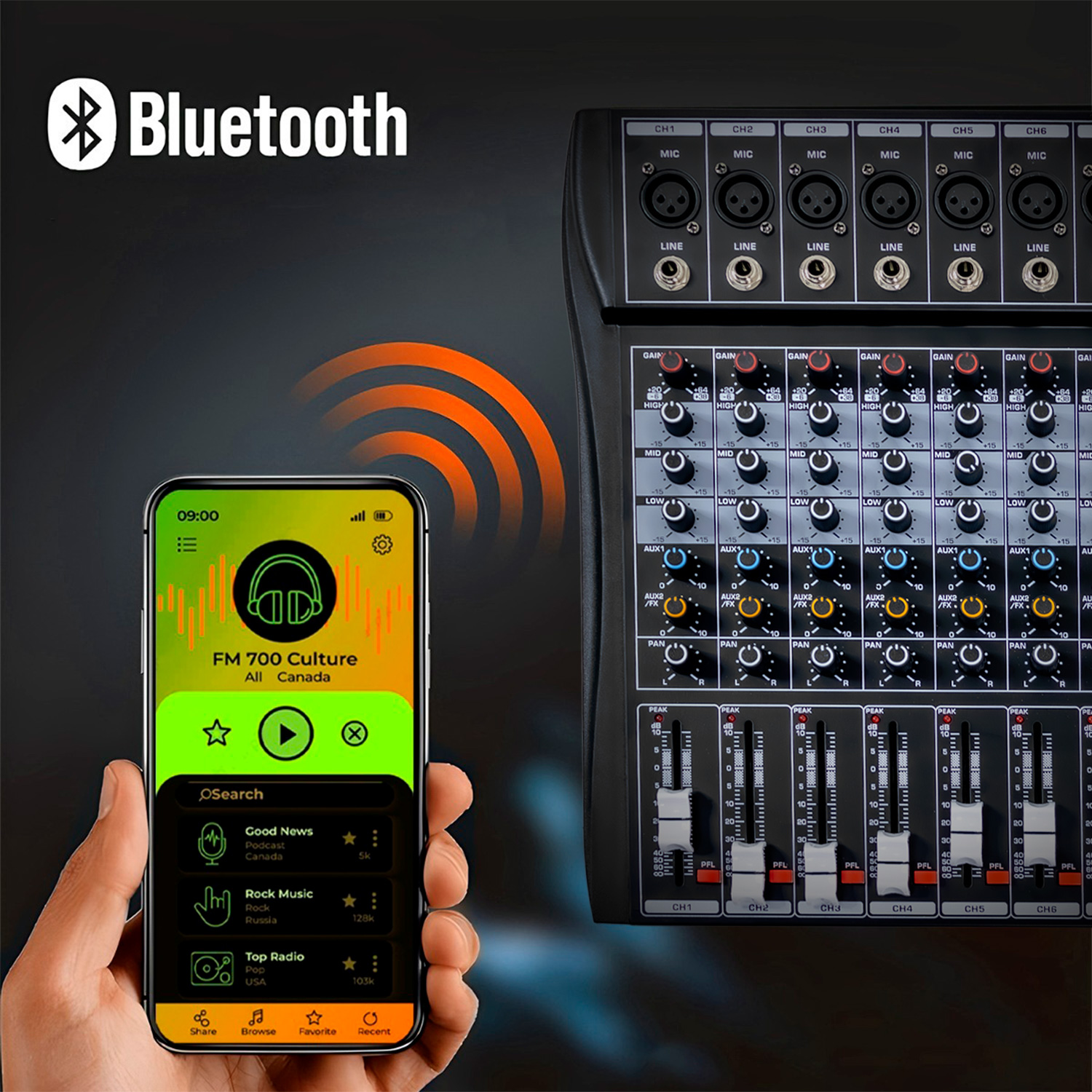 Foto 4 | Mezcladora Audiotek Amplificada Mixer Bluetooth 8 Canales 24 Efectos