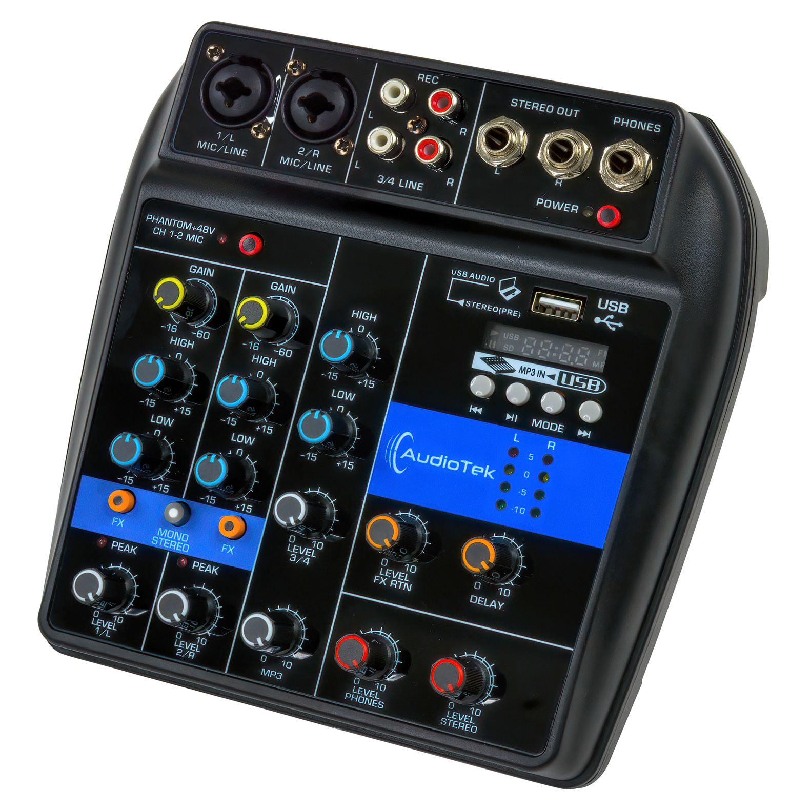 Mezcladora Audiotek Mixer USB Bluetooth Tarjeta Audio 4 Canales