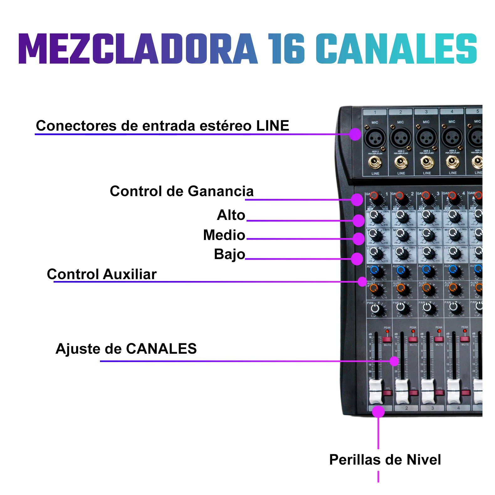 Foto 2 | Mezcladora Audiotek Mixer 16 Canales Bluetooth USB Sonido Estudio