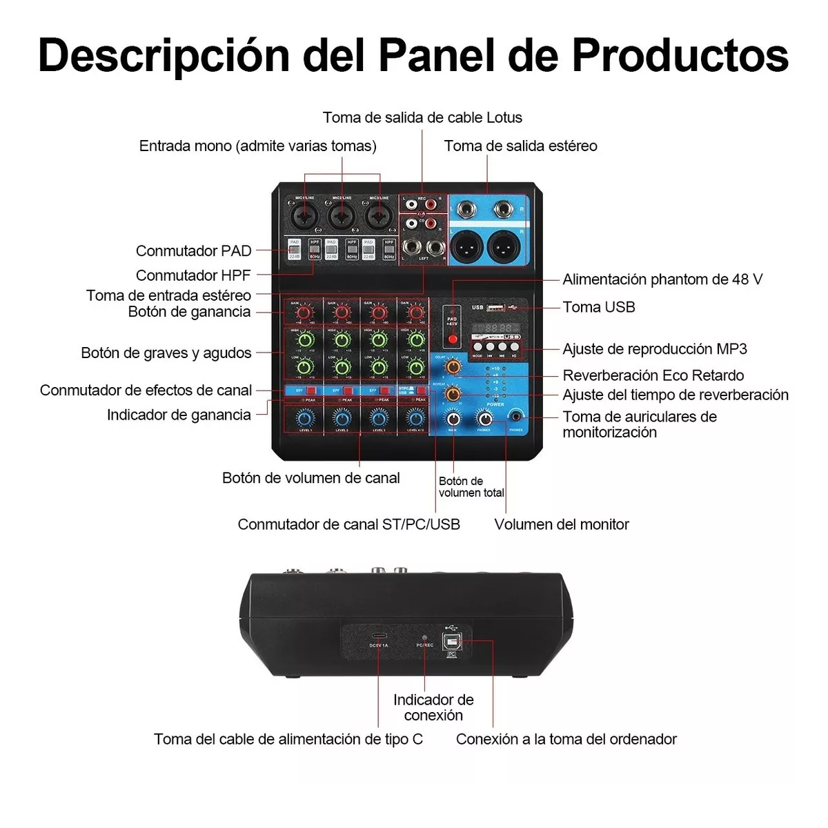 Foto 5 pulgar | Mezcladora 5 Canales Usb Bluetooth Eo Safe Imports Esi-7504 color Negro