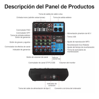Foto 4 | Mezcladora 5 Canales Usb Bluetooth Eo Safe Imports Esi-7504 color Negro