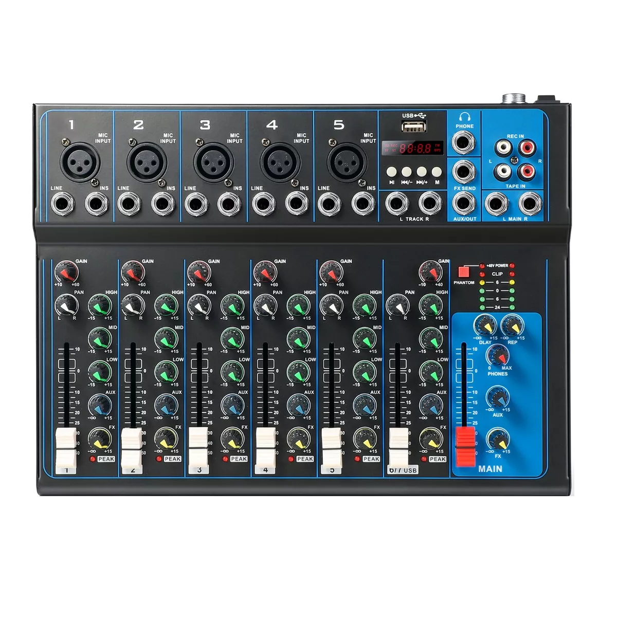 Mezcladora de Audio Eo Safe Imports ESI-10878 Negra Bluetooth 7 Canales 16 Efectos