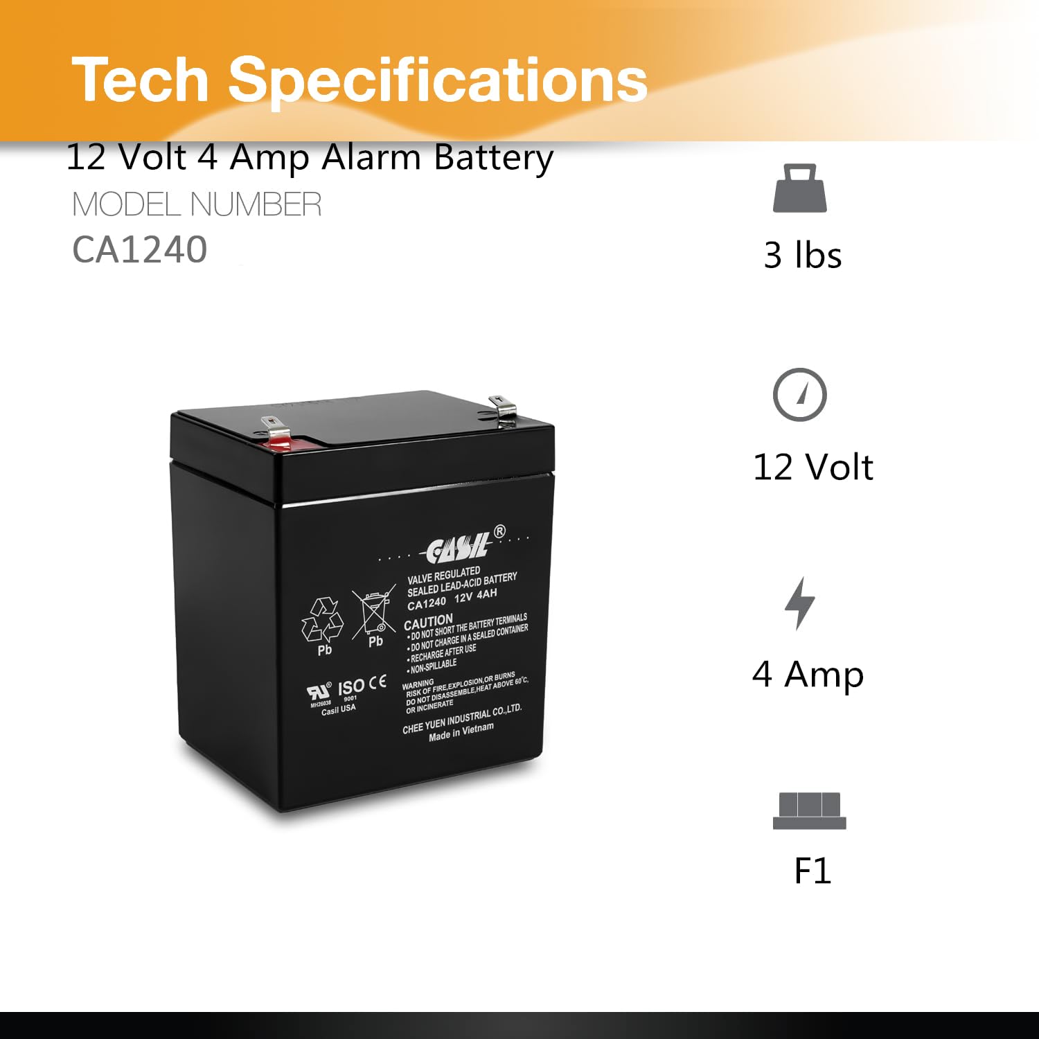 Foto 3 pulgar | Batería De Alarma Casil Ca1240 12v 4ah Sla Para Sistema Adt - Venta Internacional.