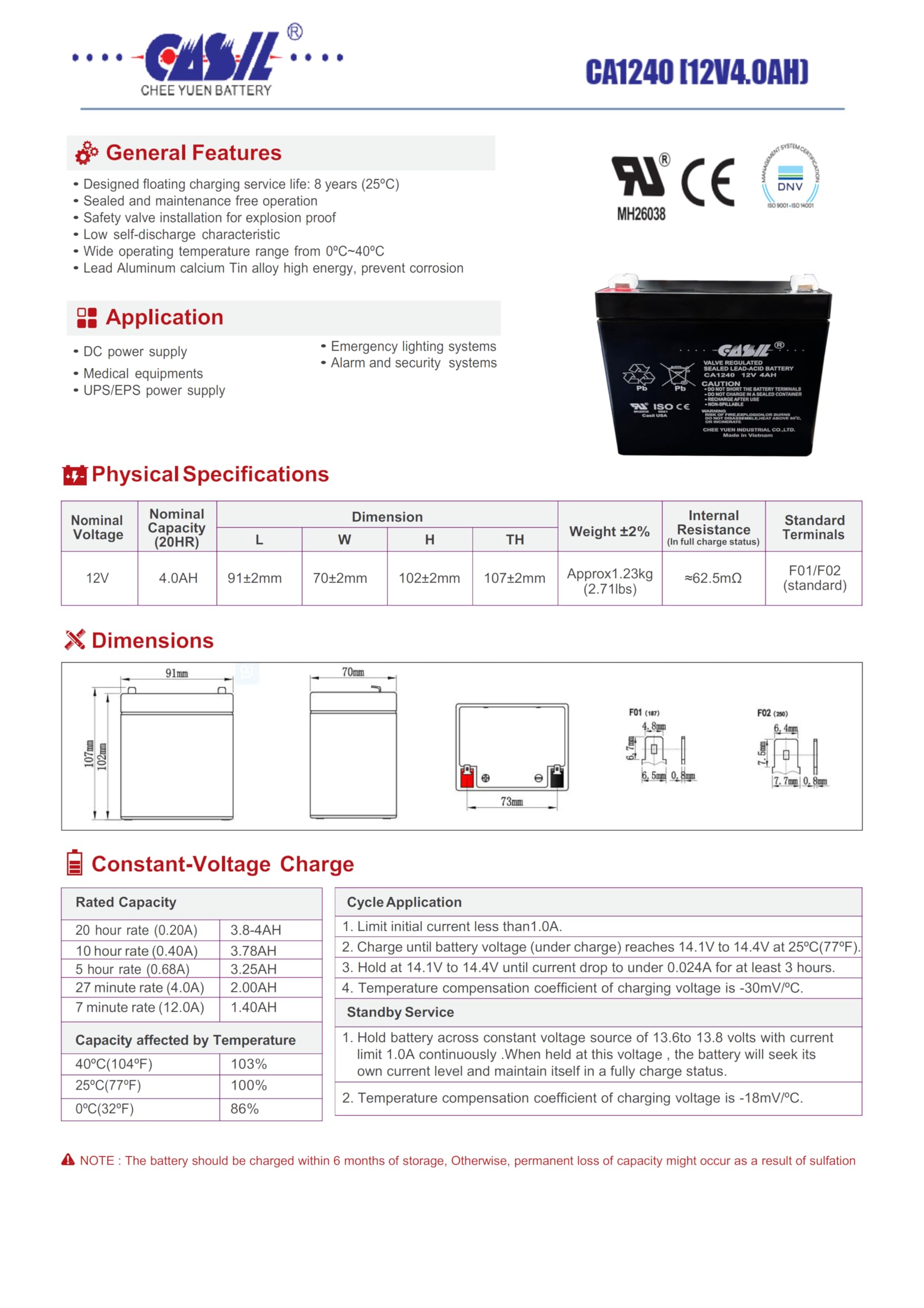 Foto 5 | Batería De Alarma Casil Ca1240 12v 4ah Sla Para Sistema Adt - Venta Internacional.