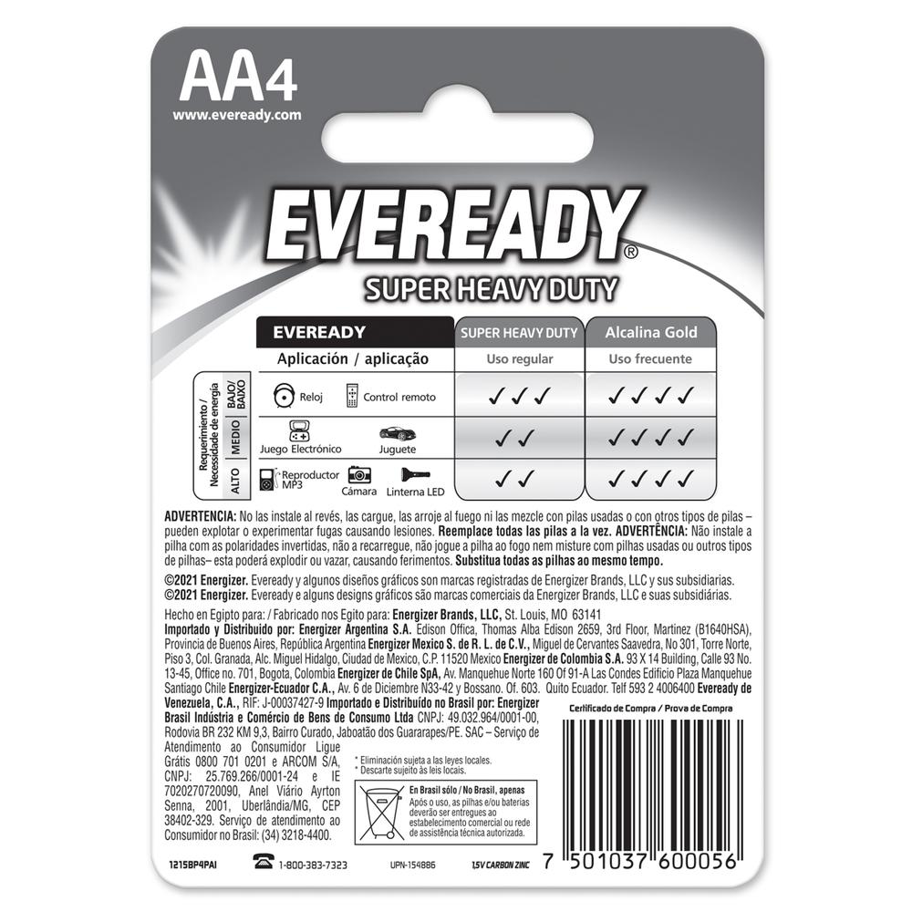 Foto 5 pulgar | Pila Eveready Carbón Zinc AA 1 Blíster con 4 Piezas