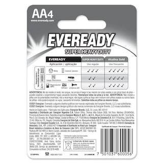 Foto 4 | Pila Eveready Carbón Zinc AA 1 Blíster con 4 Piezas