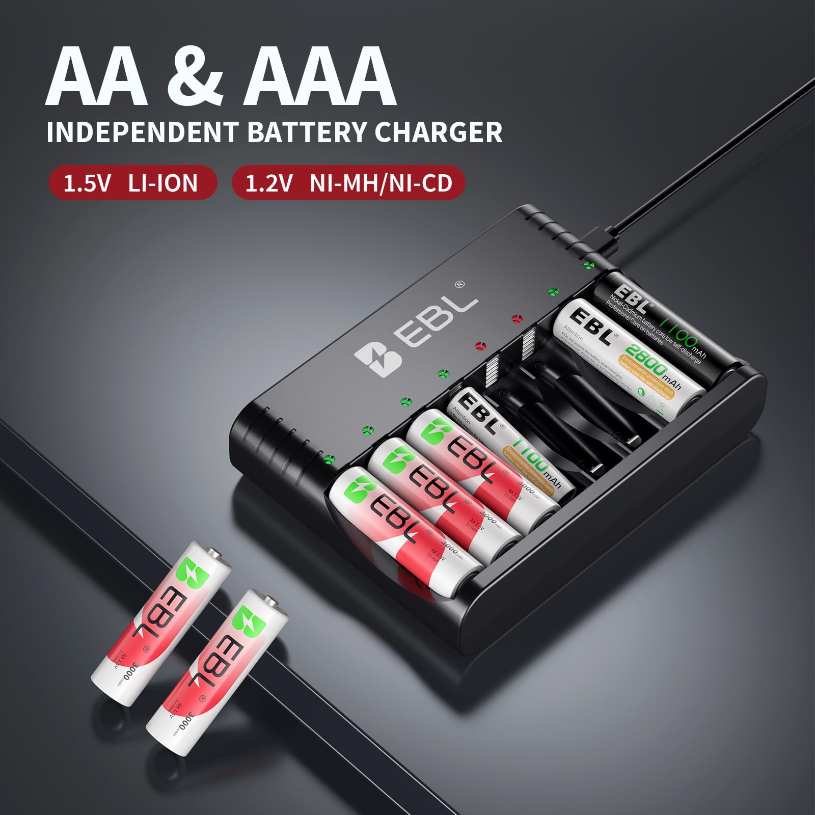 Foto 4 pulgar | Pilas Aa Recargables Ebl De Litio 3000 Mwh, Paquete De 8 Con Cargador - Venta Internacional.