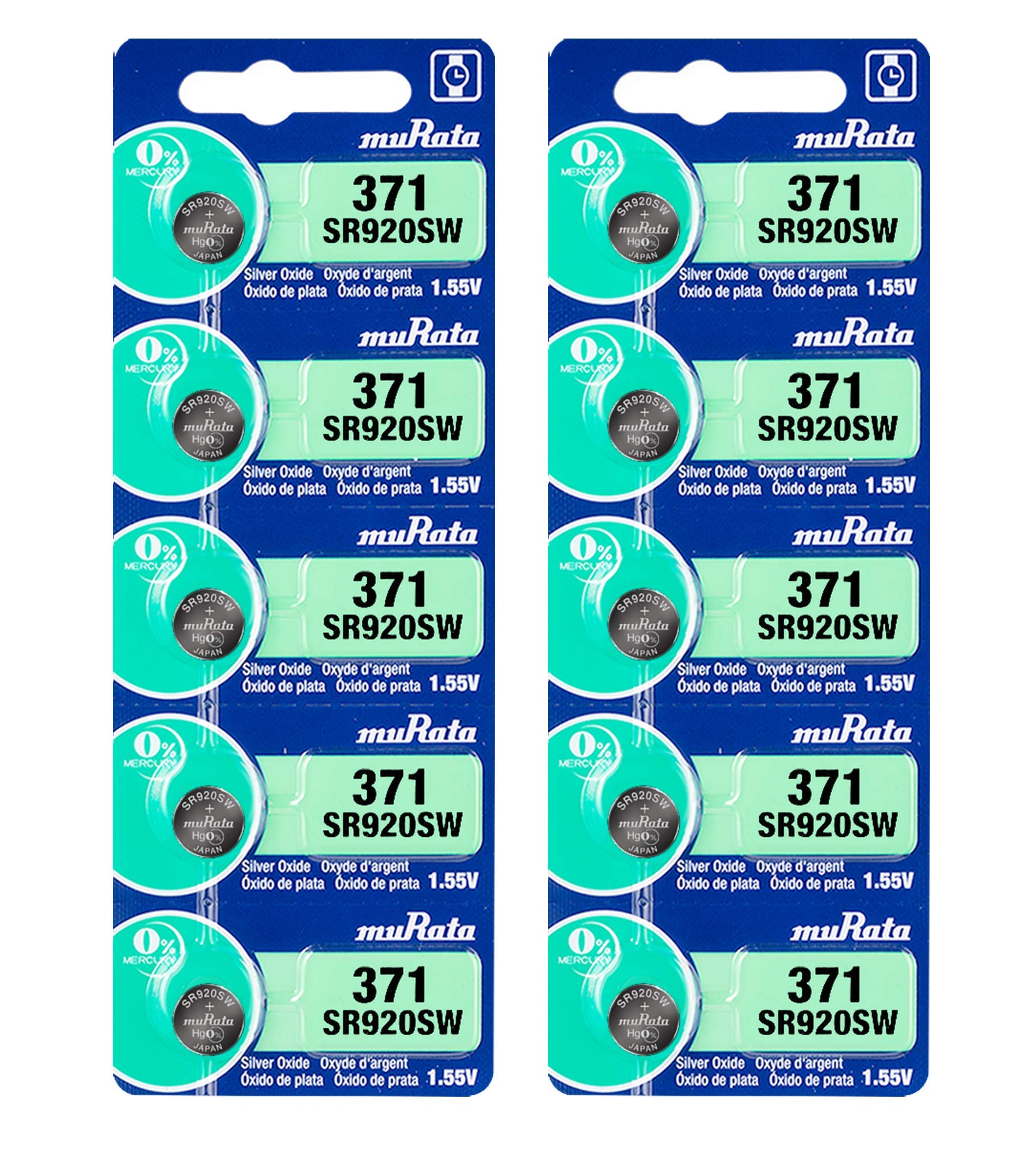 Batería Murata 371 Sr920sw, 1,55 V, Óxido De Plata (10 X 35 Mah) - Venta Internacional.