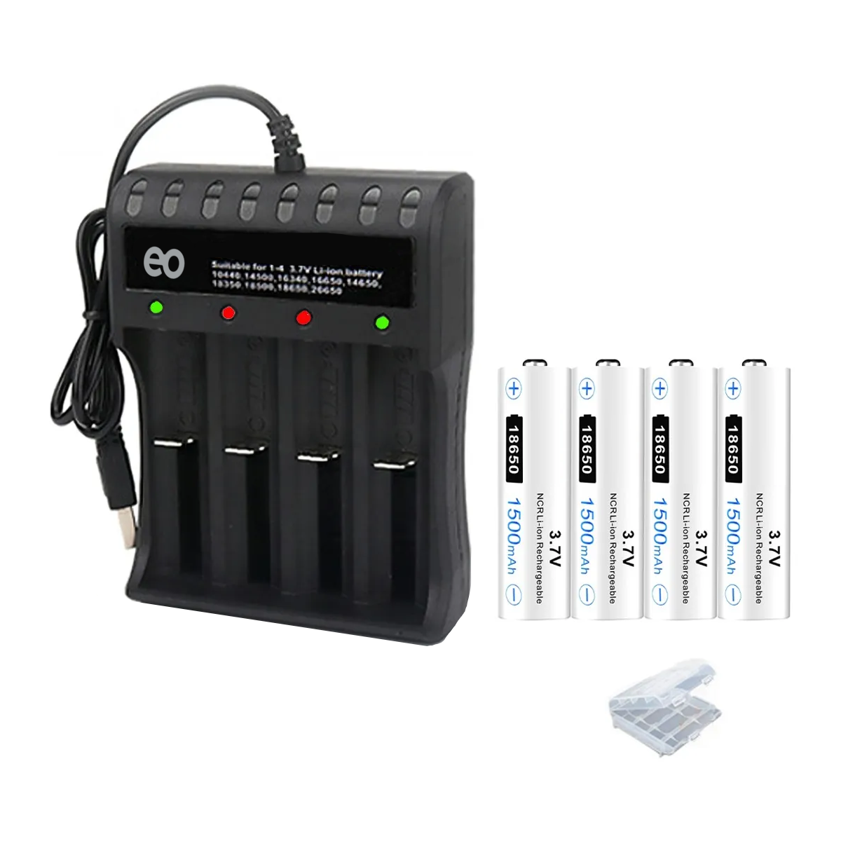 Foto 1 | Cargador Y Pilas Recargable 3.7v 18650 4 Baterías Recargables Eo Safe Imports Esi-20212 Negro