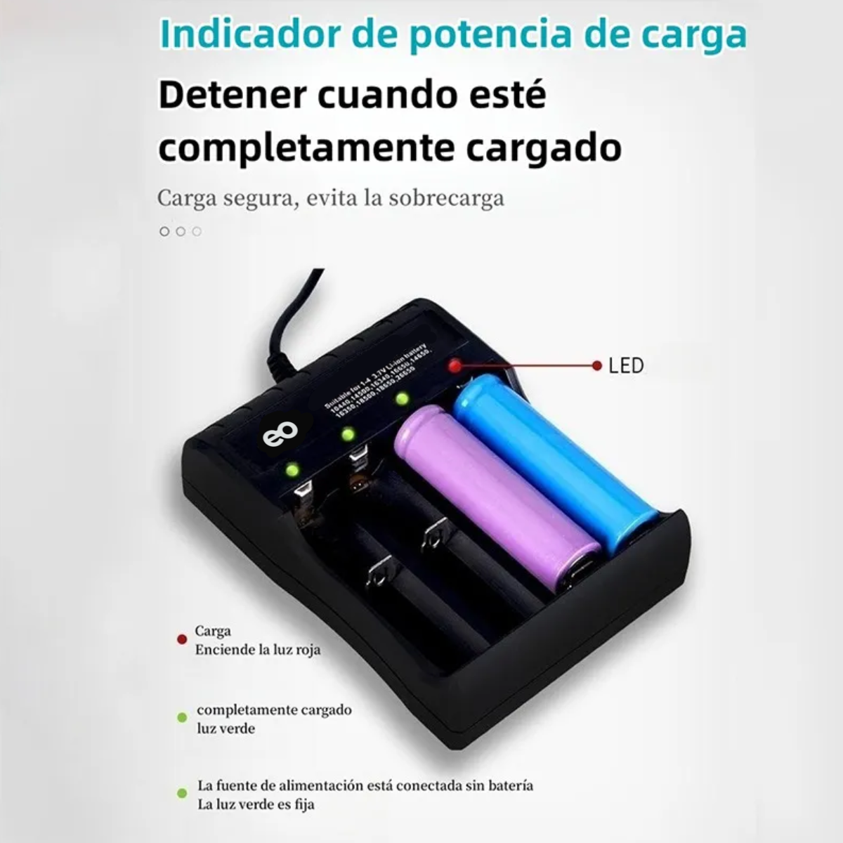 Foto 3 pulgar | Cargador Y Pilas Recargable 3.7v 18650 4 Baterías Recargables Eo Safe Imports Esi-20212 Negro