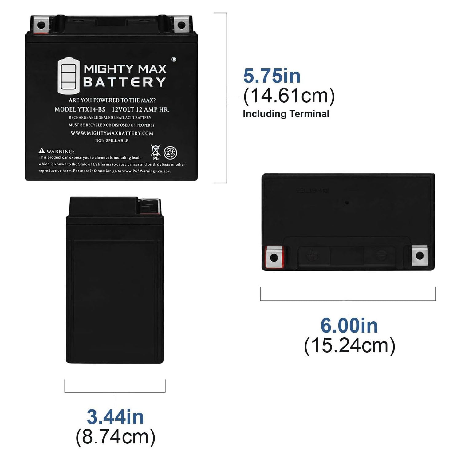 Foto 3 pulgar | Batería Para Moto Mighty Max Battery Ytx14-bs 12 V 12 Ah - Venta Internacional.