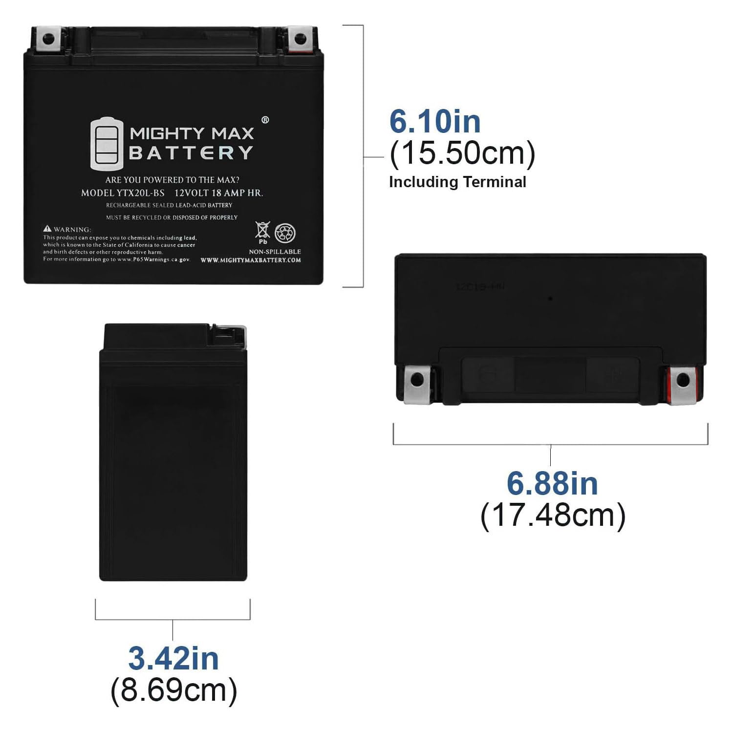 Foto 2 | Batería Para Moto Mighty Max Battery Ytx20l-bs 12 V 18 Ah - Venta Internacional.