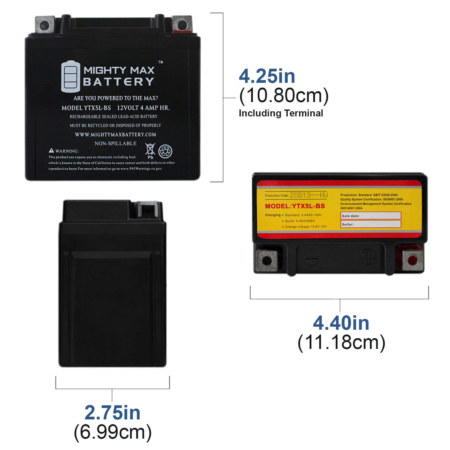 Foto 2 | Batería Para Moto Mighty Max Ytx5l-bs 12 V 4 Ah 80 Cca Sla Agm - Venta Internacional.