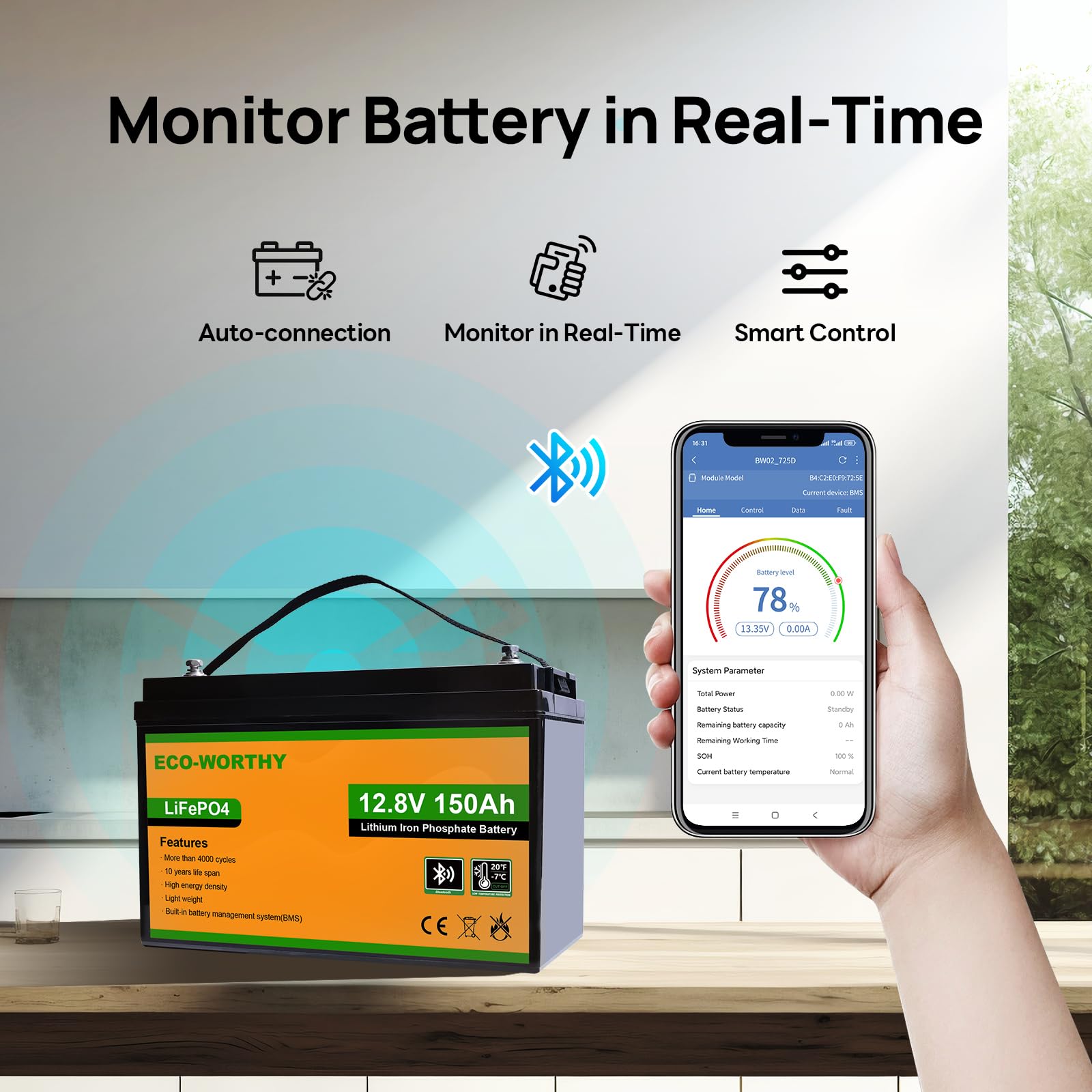 Foto 2 | Batería De Litio Lifepo4 Eco-worthy 12v 150ah Con Bluetooth - Venta Internacional.