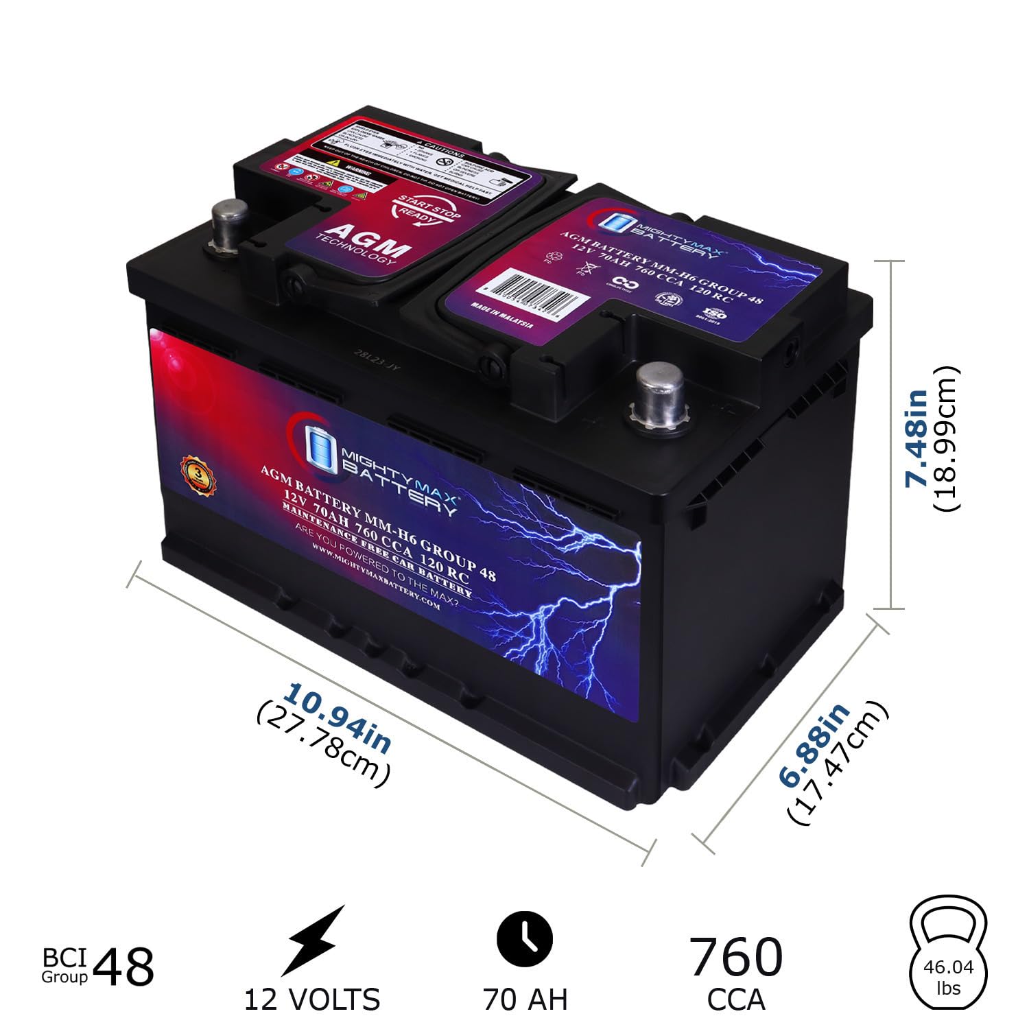 Foto 2 | Batería De Coche Mighty Max Battery Mm-h6 12 V 70 Ah 760 Cca - Venta Internacional.