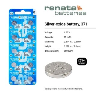 Foto 2 | Batería Renata 371 Sr920sw, 1,55 V, Óxido De Plata (50 Unidades) - Venta Internacional.