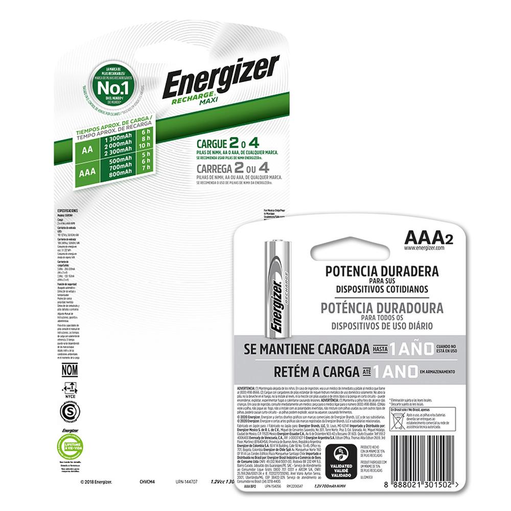 Foto 7 pulgar | Cargador De Pilas Energizer Maxi 2 AA+ 4 Pilas AAA