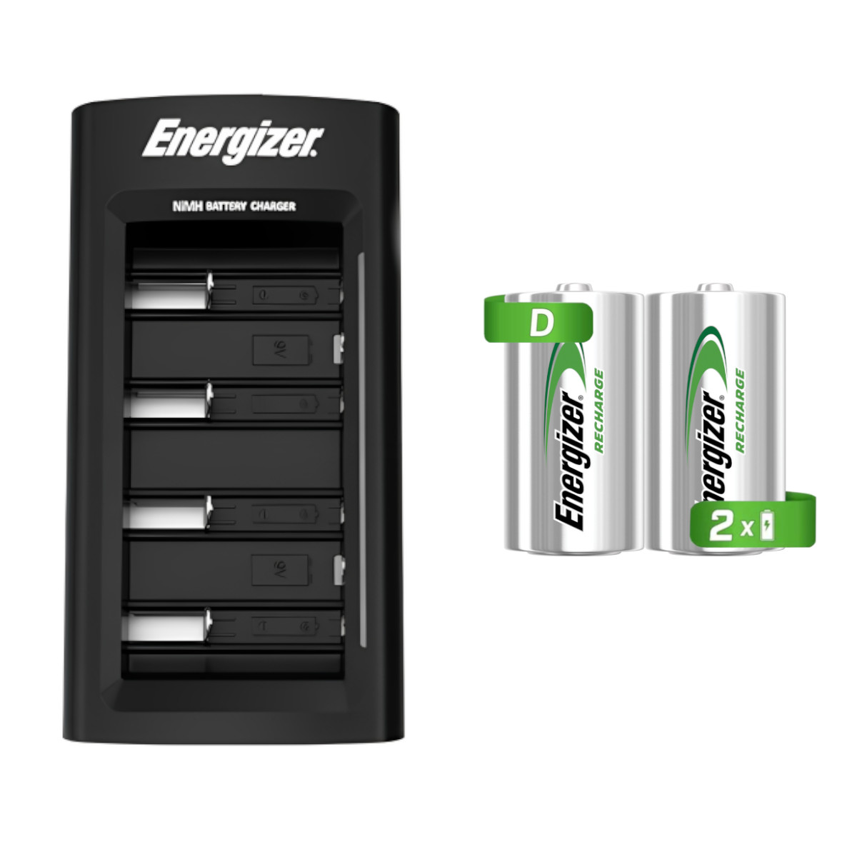 Cargador Universal Energizer + 2 Pilas Recargables Tamaño D