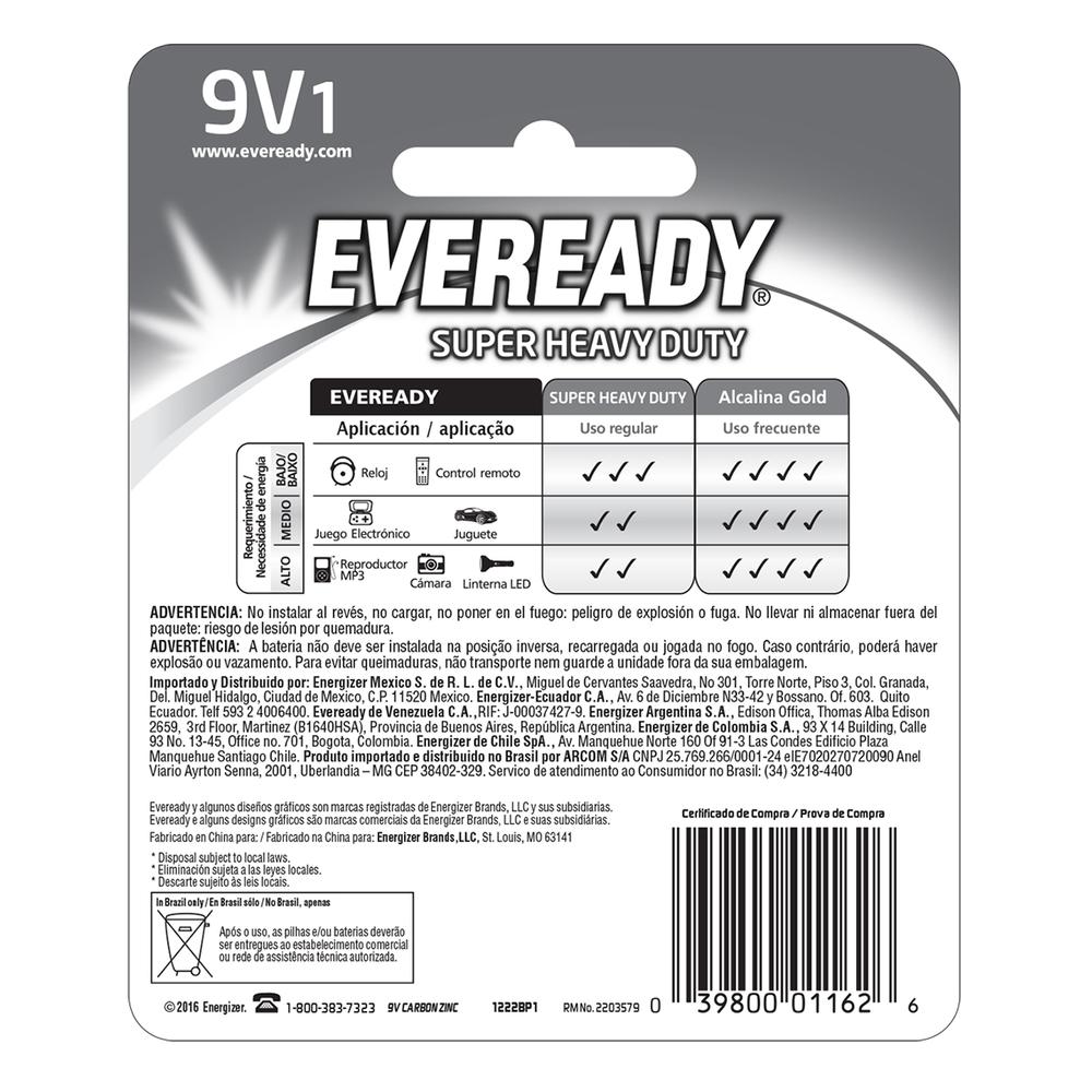 Foto 6 | Pila Eveready Carbón Zinc 9v Blister 12 Unidades 1.5v