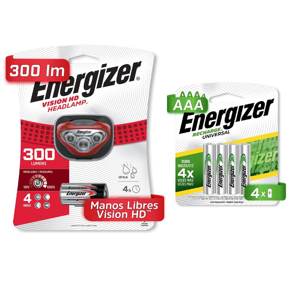 Linterna Energizer Manos Libre HDB322 + 4 Pilas AAA Rec