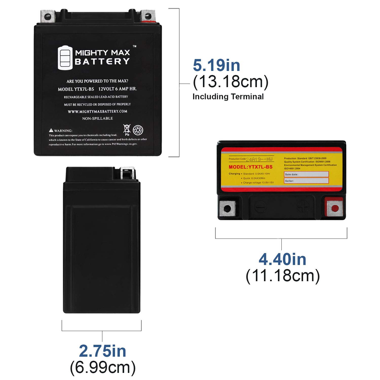 Foto 3 pulgar | Batería Para Moto Mighty Max Battery Ytx7l-bs 12 V 6ah - Venta Internacional.
