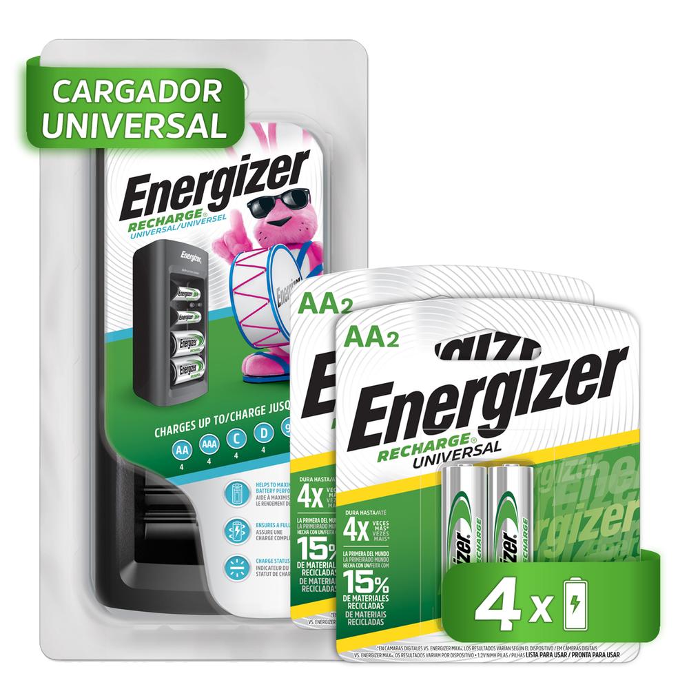 Foto 2 pulgar | Cargador Universal Pilas Energizer + 4 Pilas Recargables AA