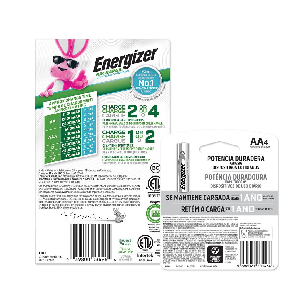 Foto 2 | Cargador Universal Pilas Energizer + 4 Pilas Recargables AA