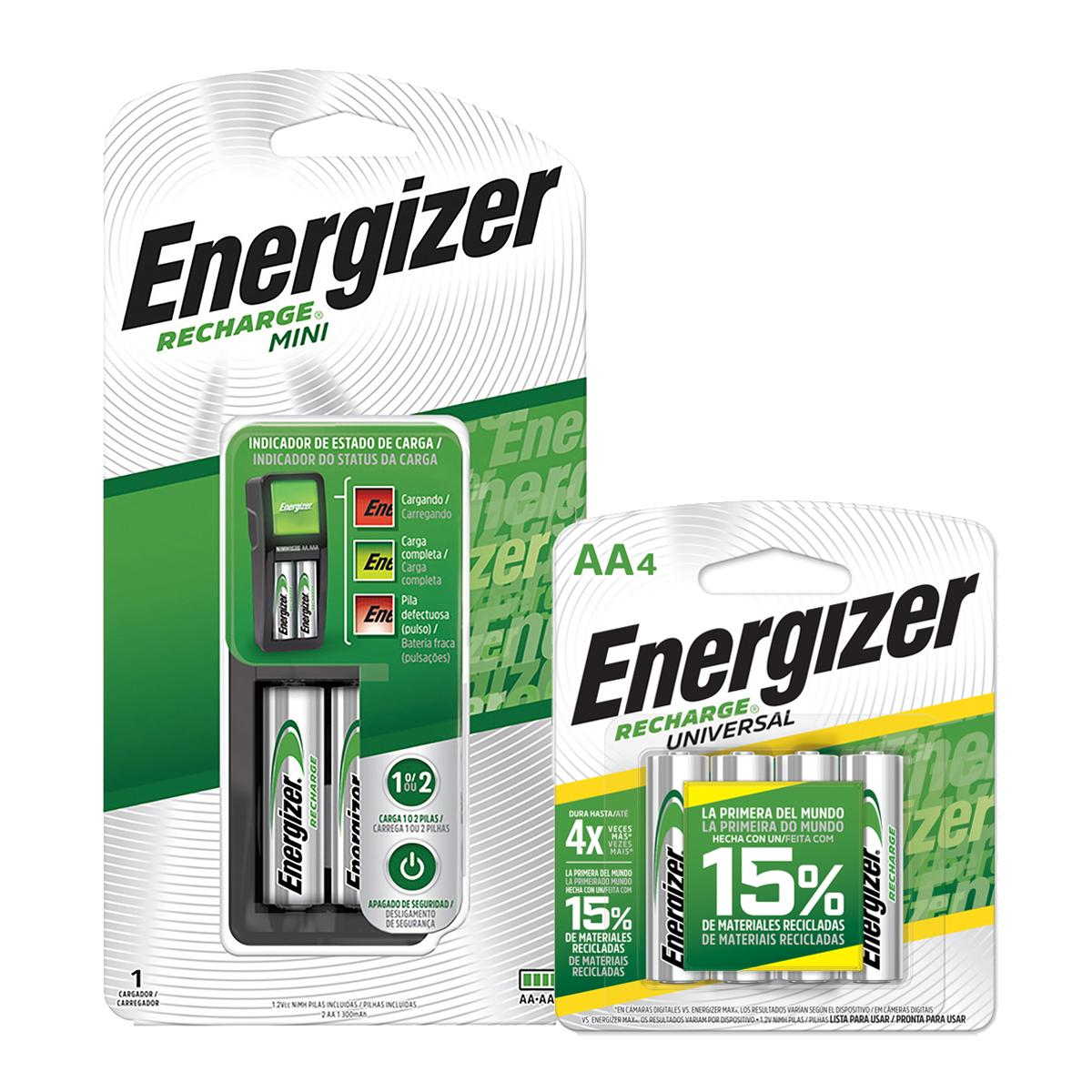 Cargador De Pilas Energizer Mini + 4 Pilas Recargables Aa