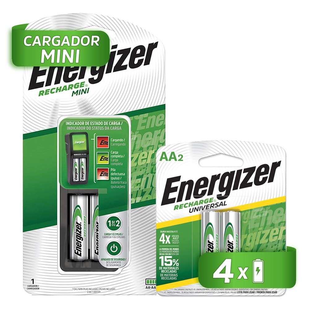 Cargador De Pilas Energizer Mini + 4 Pilas Recargables Aa