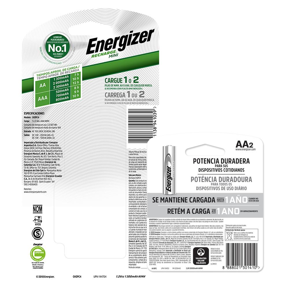 Foto 7 | Cargador De Pilas Energizer Mini + 4 Pilas Recargables Aa